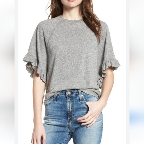 Ag Adriano Goldschmied Tops - Ag Adriano Goldschmeid Gray Ruffle Sleeve Women's Blouse Tee Top Medium